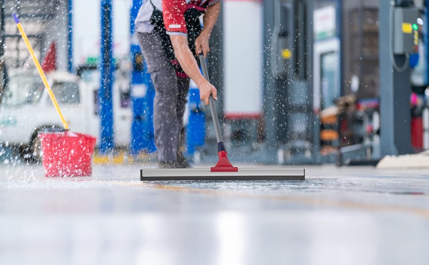 DSV Standard Professional Floor Squeegee for Concrete Floor, 24" Large Heavy Duty Squeegee for Floor, Squeegee Broom for Floor with Telescopic Handle 30”–57” for Tiles, Garage, Deck, Bathroom, Window