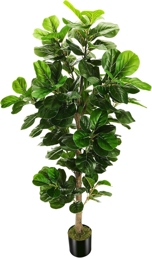 6ft Artificial Fiddle Leaf Fig Tree (72in) with Plastic Nursery Pot Faux Tree, Ficus Lyrata Fake Plant for Office House Farmhouse Living Room Home Decor (Indoor/Outdoor)-CasaMuseHome