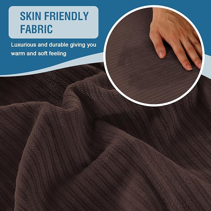 H.VERSAILTEX Velvet Stretch Couch Cushion Cover Plush Cushion Slipcover for Chair Cushion Furniture Protector Seat Cushion Sofa Cover (1 Piece Armchair Cushion Covers, Brown Striped)-CasaMuseHome