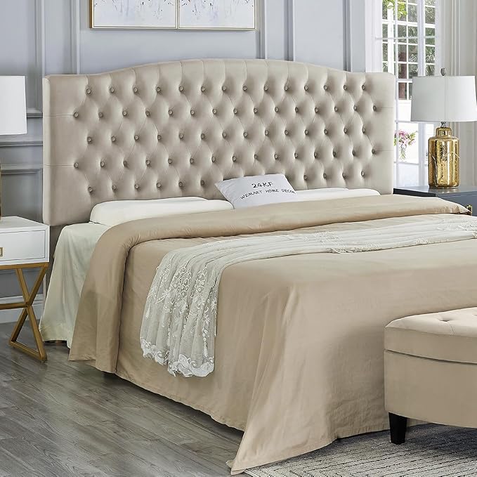 24KF Upholstered Tufted Button Velvet Headboard,Comfortable Fashional Headboard King/CA King Size,Taupe-CasaMuseHome