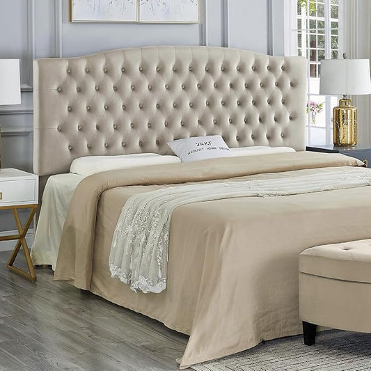 24KF Upholstered Tufted Button Velvet Headboard,Comfortable Fashional Headboard King/CA King Size,Taupe-CasaMuseHome