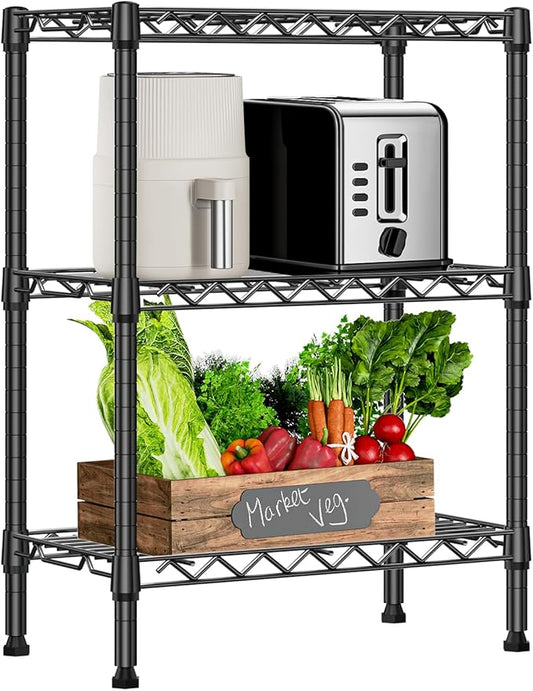 750 lbs 3 Tier Shelf Metal Storage Shelves Wire Rack Closet Organizers with PP Board for Garage Kitchen Bathroom Laundry Black 11.8" D x 21.7" W x 28.6" H-CasaMuseHome