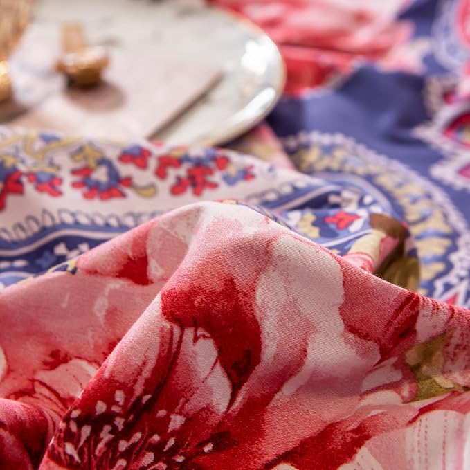 ABREEZE Colorful Floral Duvet Cover Queen 100% Cotton Flower Duvet Cover 3 Piece Set 1 Multi-Colored Damask Paisley Duvet Cover with Zipper Ties 2 Pillowcases Luxury Soft Peony Print Bedding Set-CasaMuseHome