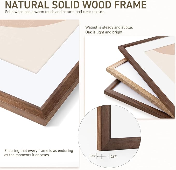 8x10 Picture Frame Natural Solid Walnut Photo Frames with 5x7 Removable Mat Wall Hanging Large Handcrafted Frame with HD Plexiglass Wall and Tabletop Display Large Poster Frame-CasaMuseHome
