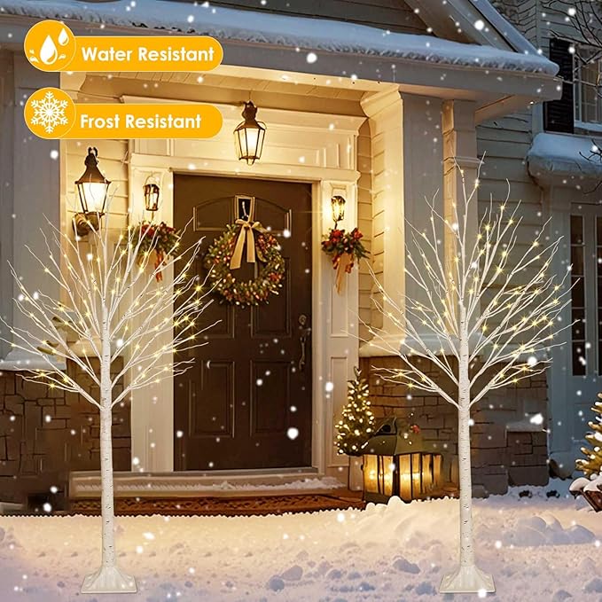 2 Pack 5FT 200LED Christmas Lighted Birch Tree, Timer Function Prelit Artificial Tree Lamp Plug in with Warm White Lights, 2 Modes Twinkling Twig Trees for Indoor Outdoor Party Christmas Decorations-CasaMuseHome