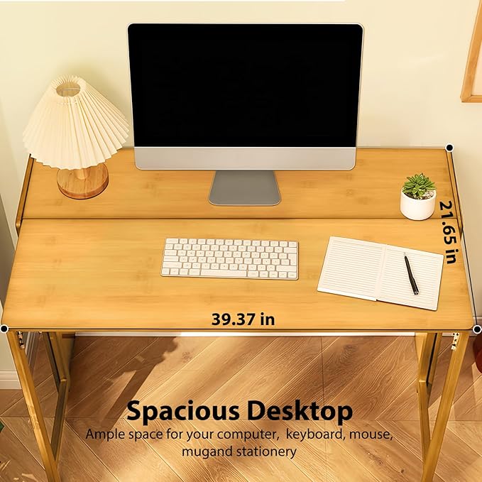 39.37" Bamboo Folding Desk,Space-Saving Computer Desk for Small Spaces, Foldable Study Table for Bedroom, Home Office, Dorm, Apartment (Natural)-CasaMuseHome