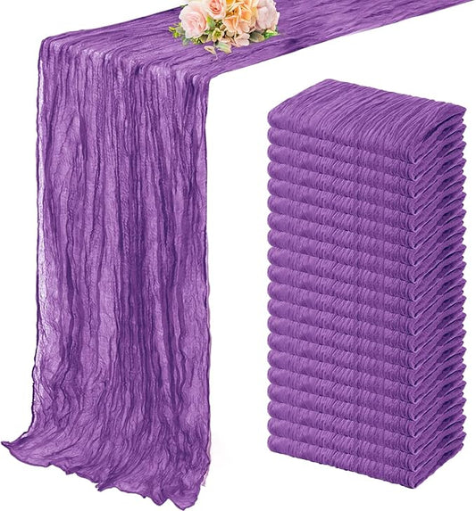 20 Pack Purple Cheesecloth Table Runner 10FT Boho Fabric Rustic Cheese Cloth Table Runner for Wedding Bridal Shower Baby Shower Gauze Sheer Birthday Party Table Decorations 20 x 120 Inch Long-CasaMuseHome