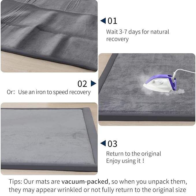 ACOMOPACK Baby Play Mat for Floor 1.3" Thick Memory Foam Play Mat 39"×59" Tummy Time Crawling with Non-Slip Bottom for Living Room,Nursery,Soft Velvet Playpen Mats for Kids,Infants（Dark Grey）-CasaMuseHome