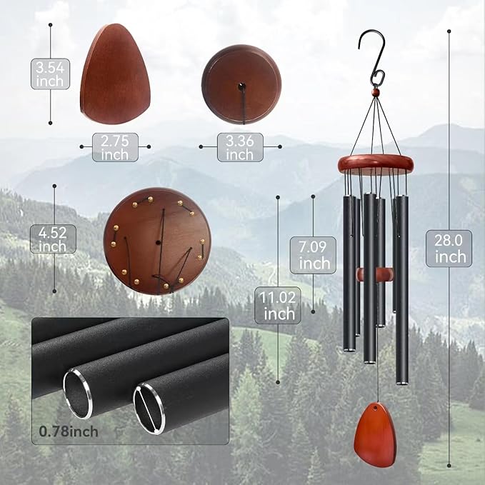 28" Black Wind Chimes for Mothers Day, Decorative Wind Chimes for Outside, Memorial Windchimes Remembrance Gift for Women Mom Grandma, Metal Windchime Outdoor Decor for Garden Patio Zen-CasaMuseHome