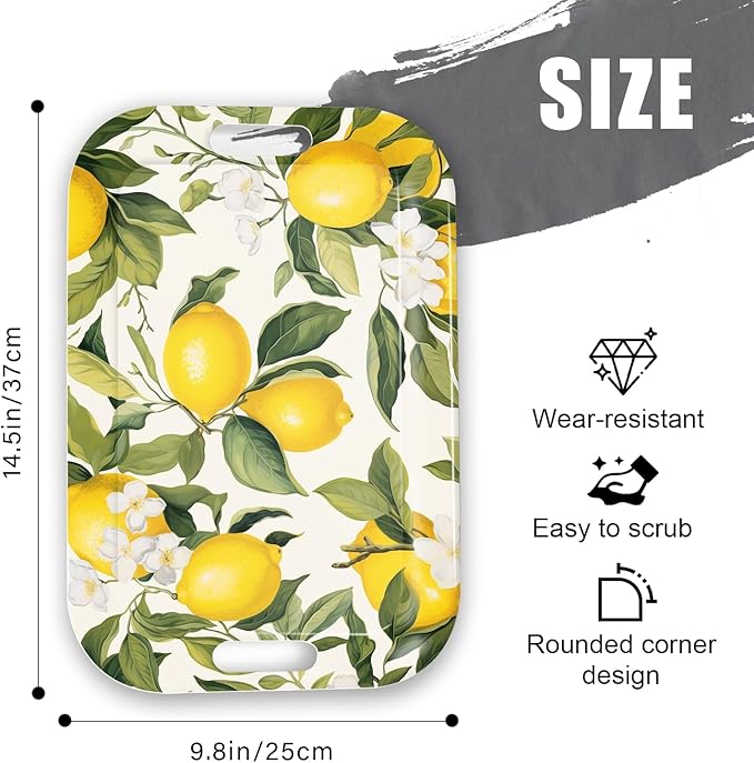 Serving Trays with Handles, 14.5 x 9.8 inch Rectangular Plastic Tray for Restaurant, Kitchen, Lemon and Lemon-CasaMuseHome