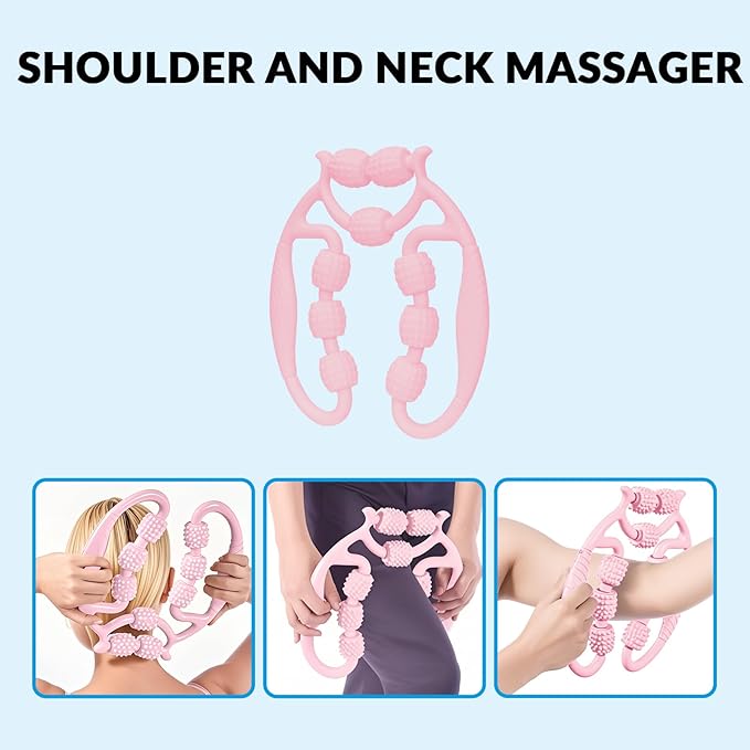 7 in 1 Foam Roller,Products Include Foam shafts,Muscle Roller Bars,Leg Massagers,Fascia Balls,Stretch Bands,8-Shaped Resistance Bands,are Used for Full-Body Relax,Yoga(White Pink Blue) (Pink)-CasaMuseHome