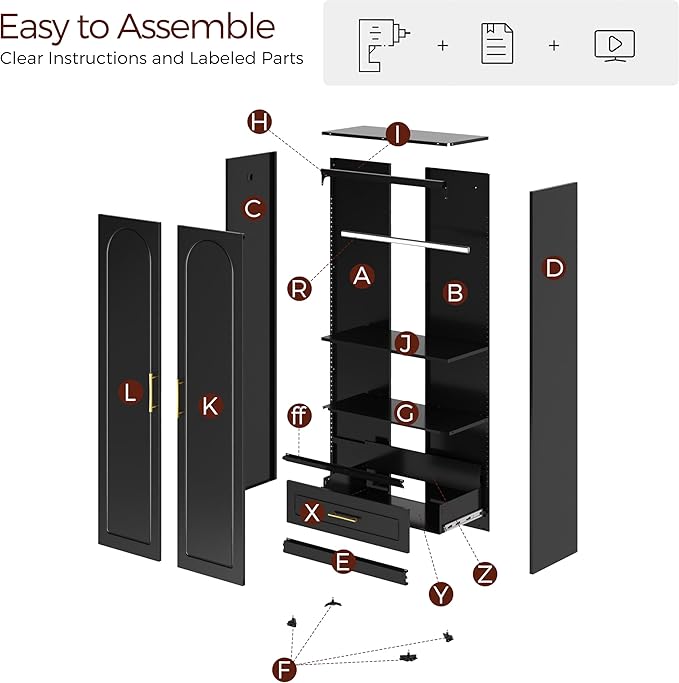71" Metal Armoire Wardrobe Closet with 2 Doors and Drawer, Tall Wardrobe Cabinet with Hanging Rod and Adjustable Shelves, Black Clothing Storage Cabinets for Bedroom, Home Office-CasaMuseHome