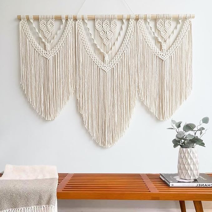 Achart Macrame Wall Hanging Large- Boho Wall Decor- large wall art- Wall Decor Living Room- Macrame Tapestry Boho Decor for Bedroom (Beige-C)-CasaMuseHome