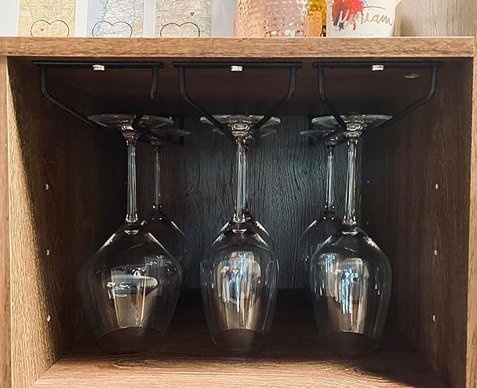 14-Inch Black Wine Glass Rack, Under Cabinet Wine Glass Holder, Stemware Rack, Hanging Stemware Holder, Set of 2-CasaMuseHome