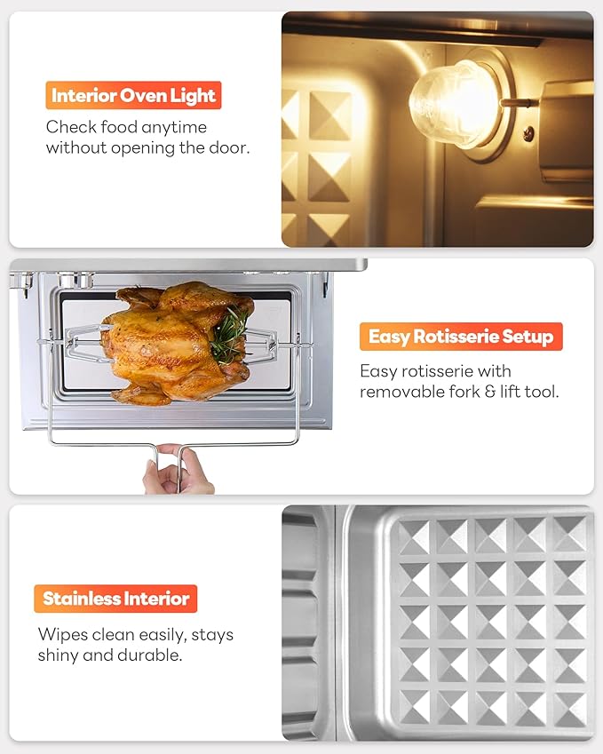 28QT Air Fryer Toaster Oven Combo, Large 12-in-1 Convection Countertop Oven with Next-Gen HeatWave Convection, 3-Layer Cooking, Rotisserie for Chicken, Fits 11" Pizza, Full Accessories, Sparkle Black-CasaMuseHome