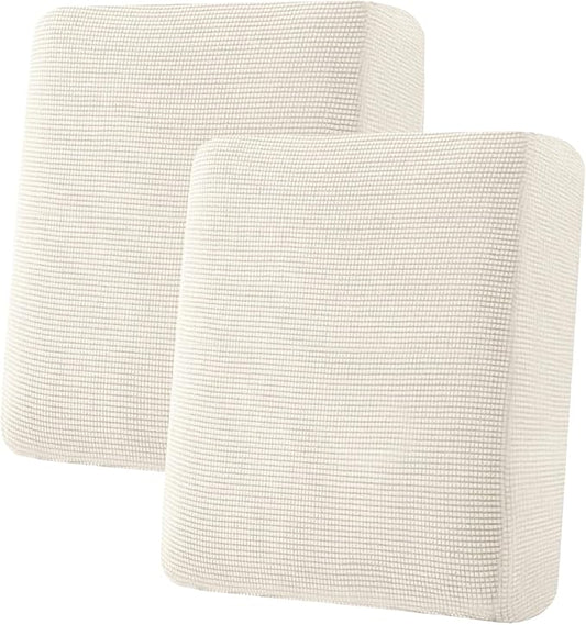 H.VERSAILTEX Super Stretch Individual Seat Cushion Covers Sofa Covers Couch Covers Slipcover Sets Thick Jacquard Textured Twill Fabric (2 Piece Medium Sofa Cushion Covers, Porcelain)-CasaMuseHome