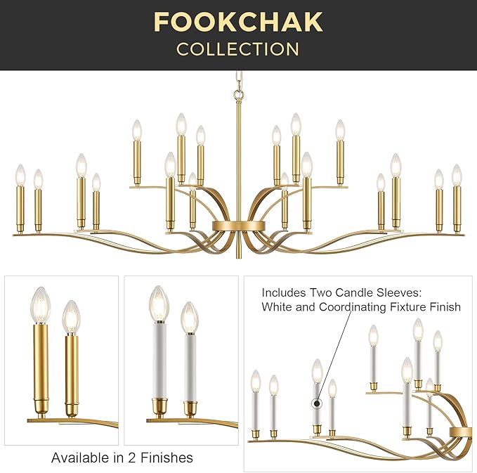 18 Light Gold Living Room Chandelier High Ceiling Foyer Candle Chandelier Large Modern Brass 59in Metal Chandeliers Hanging Light for Master Bedroom Dining Room Light Fixture Over Table-CasaMuseHome