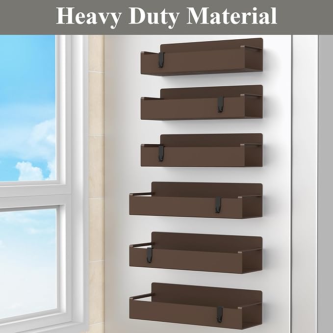 6 Pack Magnetic Spice Rack Organizer for Refrigerator and Oven, Brown Fridge Organizers and Storage for Kitchen-CasaMuseHome