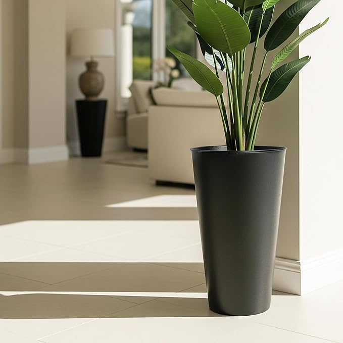 2-Pack 28" Tall Metal Planters - Heavy-Duty Round Flower Pots with Built-in Drainage + Rustic Industrial Finish, All-Climate Deck & Patio Ready Indoor/Outdoor Multi-Scene Garden Vessels-CasaMuseHome