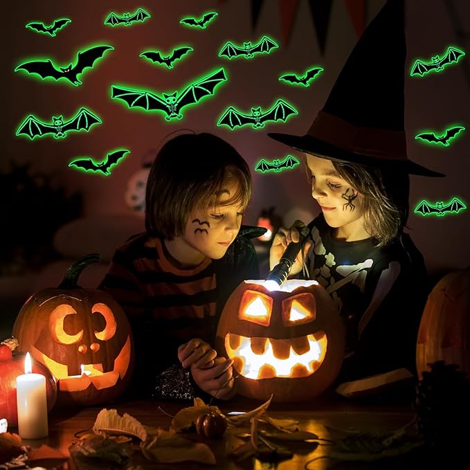 3 Sheets Glow in The Dark Halloween Skeleton Bat Decals Luminous Halloween Skeleton Bat Stickers Removable Bat Wall Decor Glowing Window Clings for Scary Halloween Theme Party Decorations-CasaMuseHome