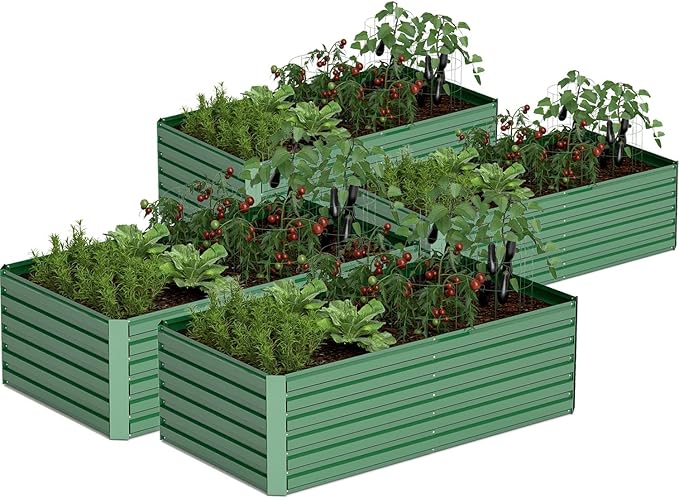 8x4x2 ft Outdoor Raised Garden Bed, Large Metal Planter Raised Beds, Planters for Outdoor Plants for Vegetables, Flowers, Herbs, Fruits, and Succulents.(4 Pcs)-CasaMuseHome