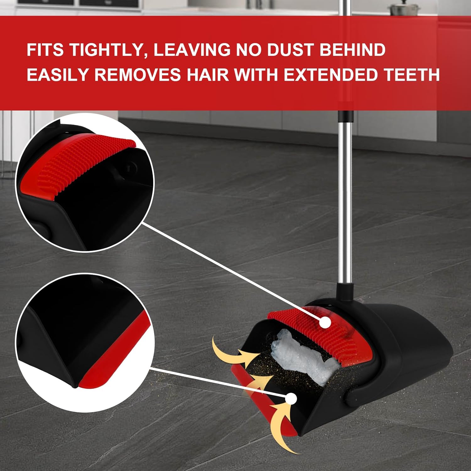 Broom and Dustpan Set for Household, Red Broom with Dustpan Combo Set, 51" Long Handle Dust pan Set for Dog Cat and Hair Clean