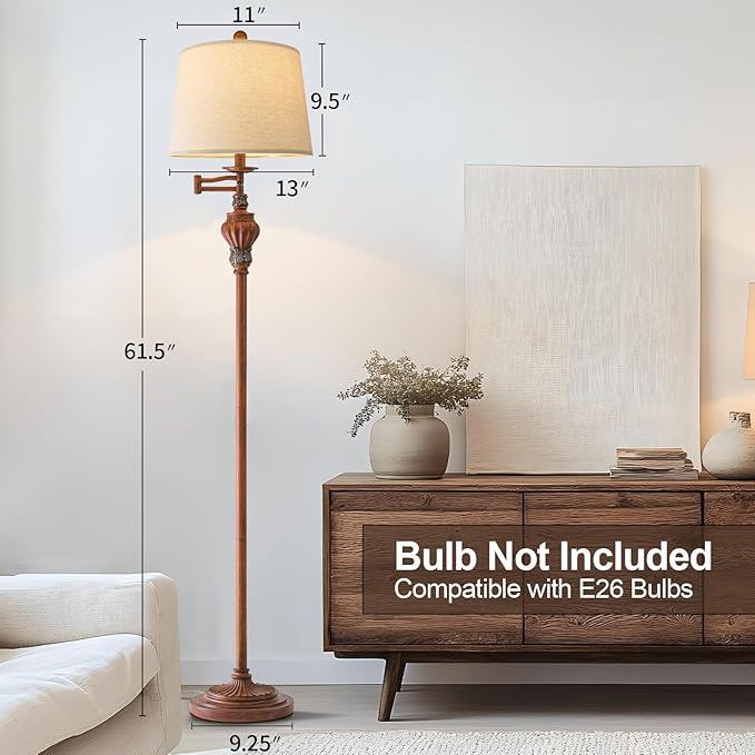 61" Vintage Floor Lamp with 350° Adjustable Swing Arm, Standing Lamp for Bedroom Living Room Bedside Tall lamp Nightstand Retro Farmhouse Mid Century Lamp Light Home Décor Office Gifts-CasaMuseHome