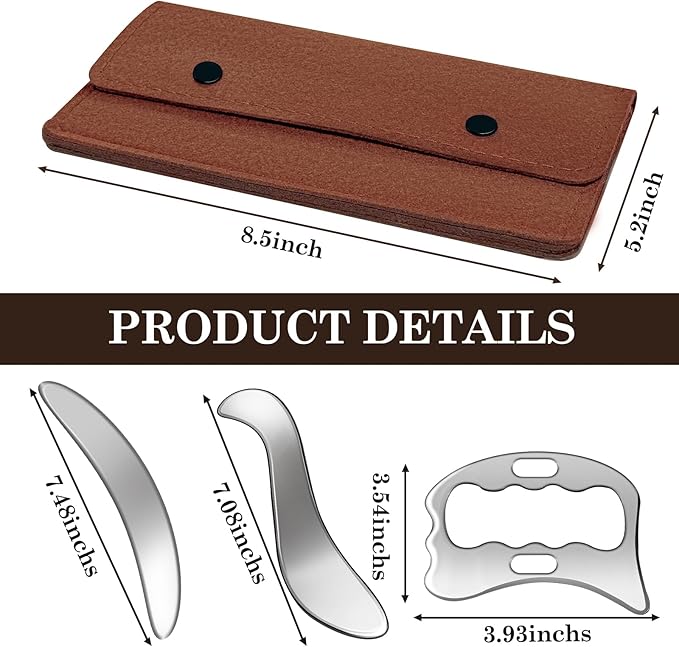 3 in 1 Guasha Massage Tool, Grade Stainless Steel Scraping Tool for Soft Tissue Upgrade Physical Therapy Stuff,Used for Back, Legs, Arms,Neck,Shoulder, Gua sha Tool… (Square+S-Shape+D-Shape)-CasaMuseHome