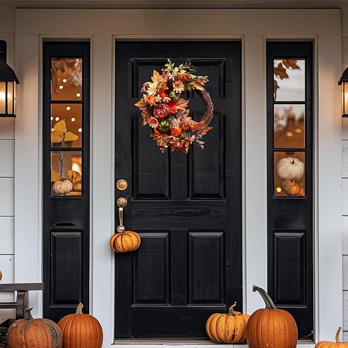 20Inch Fall Wreaths for Front Door,Fall Decorations for Home,Autumn Wreaths with Pumpkin Peony Sunflowers Berry Wreaths,Fall Door Wreath for Thanksgiving Halloween Farmhouse Home Outdoor Indoor Decor-CasaMuseHome