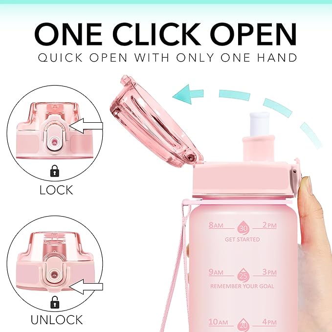 32oz Motivational Water Bottles with Time Marker & Fruit Strainer, Transparent Gradient Color Water Bottle with Times to Drink, Leakproof & BPA Free, Reusable Bottle with Strap (No Straw)-CasaMuseHome