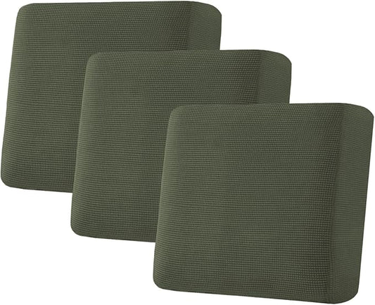 H.VERSAILTEX Super Stretch Individual Seat Cushion Covers Sofa Covers Couch Covers Slipcover Sets Thick Jacquard Textured Twill Fabric (3 Piece XL Sofa Cushion Covers, Olive)-CasaMuseHome