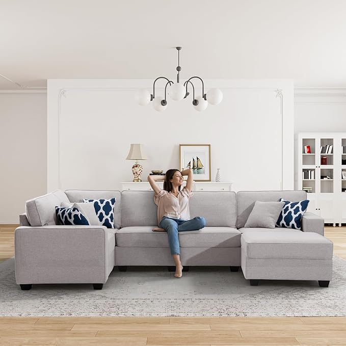 L Lengend Vansen Modular Sectional Sofa U Shaped Couch with Ottoman Modern Reversible Corner Sectional Couch for Living Room (Light Grey, U Shaped Sofa-1)-CasaMuseHome