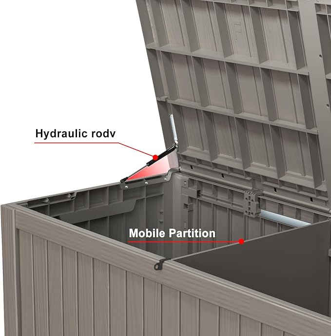 150 Gallon Deck Box,Resin Outdoor Storage Box with Lockable for Patio Furniture, Pool Accessories, Garden Tools Waterproof Outside Storage Box, Grey-CasaMuseHome