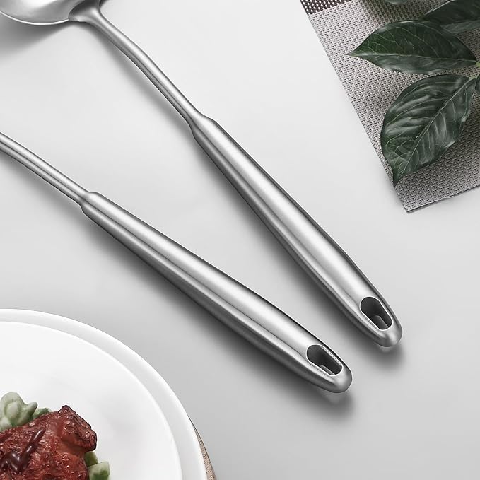 304 Stainless Steel Cooking Utensils,6 Pcs Kitchen Cooking Utensils Set with Spatula, Solid Spoon, Ladle, Skimmer, Spaghetti Spoon,Dishwasher Safe-CasaMuseHome