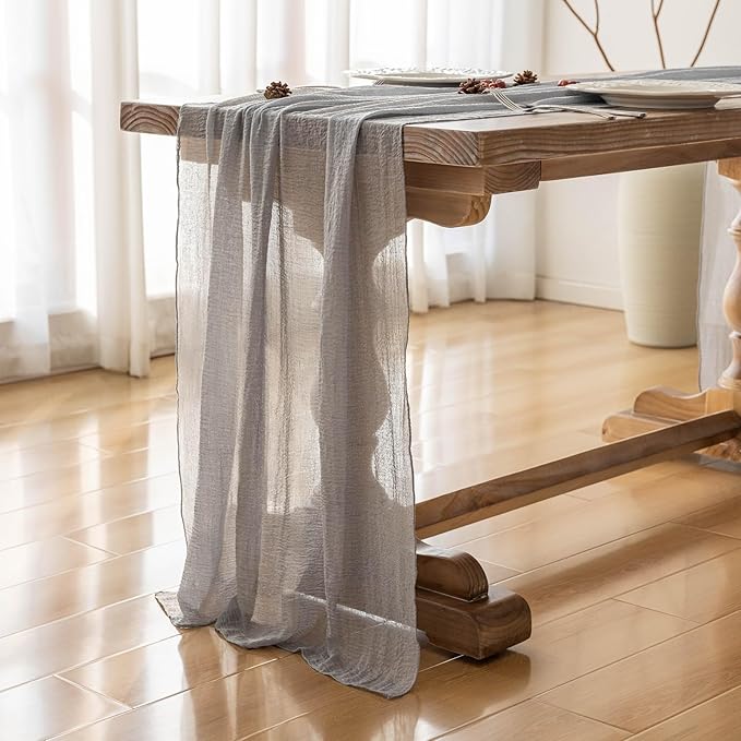 3pcs Dusty Blue Gauze Rustic Cheesecloth Table Runner 120 Inch 10 FT for Wedding Baby Shower Bridal Shower Birthday Engagement Garden Outdoor Party Long Sheer Boho Decorations-CasaMuseHome