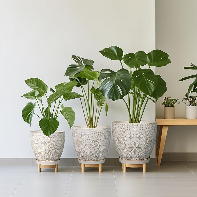 6.9 Inch Plant Pot with Drainage Hole and Saucer Ceramic Planter for Indoor Plant Flower Pot for Orchid Succulents Plants White-CasaMuseHome