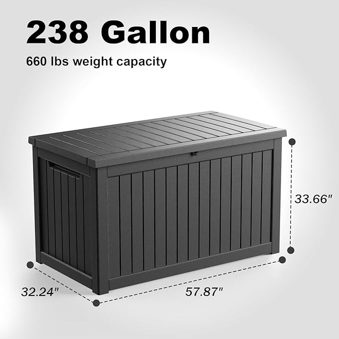 230 Gallon Outdoor Deck Box,Storage Lockable Waterproof Patio Furniture,Garden Tools,Cushions,Pool Accessories Outside Storage Resin Box(Black)-CasaMuseHome