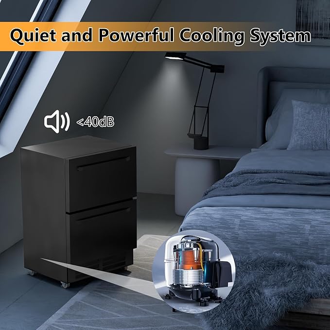 24 Inch Under Counter Dual Drawer Beverage Fridge, Weather Proof Outdoor Beverage Refrigerator for Patio, Stainless Steel Built-in Beverage Cooler for Home & Commercial Use, Black-CasaMuseHome