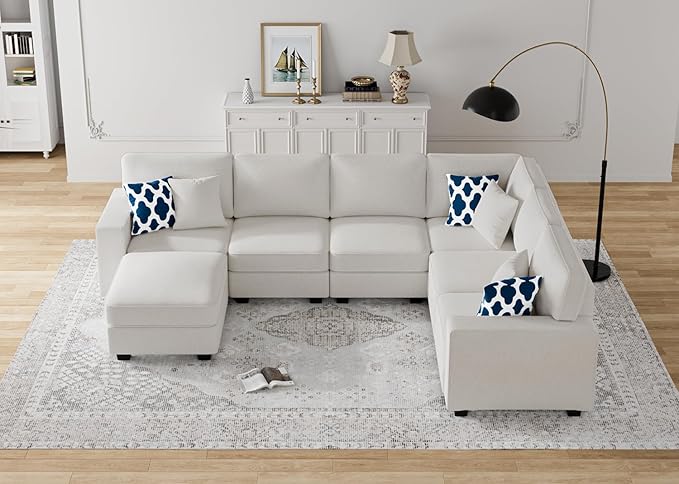 L Lengend Vansen Modular Sectional Sofa U Shaped Couch with Ottoman Modern Reversible Corner Sectional Couch for Living Room (Cream, U Shaped Sofa-2)-CasaMuseHome