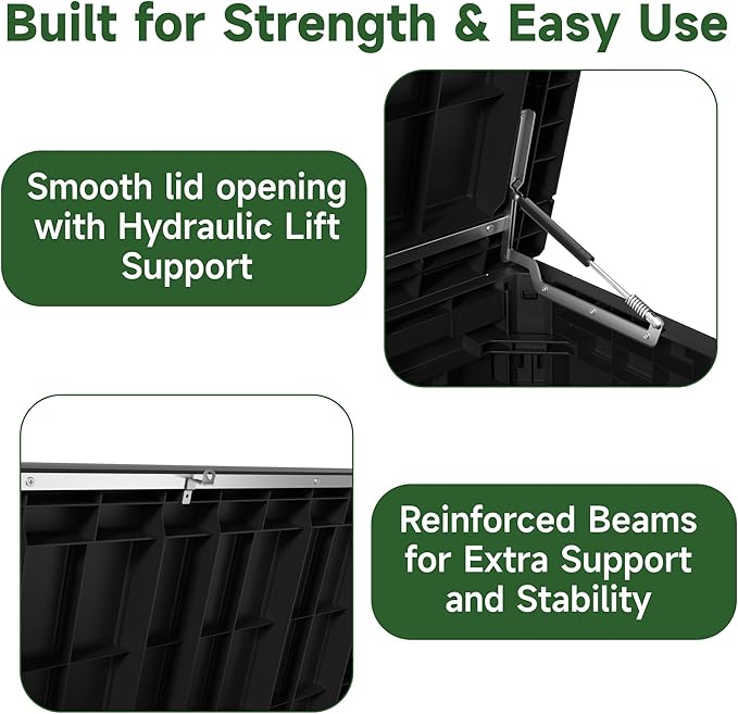 260 Gallon Outdoor Storage Box Waterproof, UV Resistant Resin Deck Box with Hydraulic Rod, Lockable Design and Enhanced Durability for Patio, Garden, and Poolside Use-CasaMuseHome