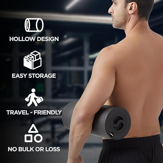 5 in 1 Foam Roller Set with Peanut Massage Ball, Curved Muscle Brush - Yoga Roller, Massage Ball, Trigger Point Triangle for Deep Tissue Relief (Black)-CasaMuseHome