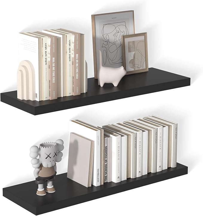 12 Inch Deep Floating Shelves for Wall 2 Pack Floating Shelves Large Storage Space Wall Mount Shelf for Living Room Kitchen Bathroom 36" W x 12" D x 1.2" H Black-CasaMuseHome