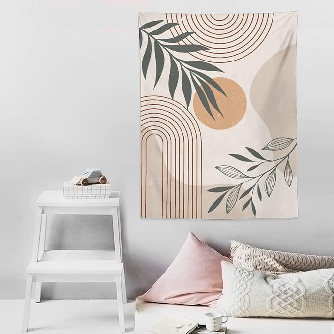 Abstract Boho Tapestry, Mid Century Tropical Tree Leaves Modern Geometric Arch Bohemian Botanical Tapestry, Home Aesthetic Wall Hanging Art Decor for Living Room Bedroom Dormitory 40x60 Inch-CasaMuseHome