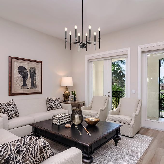 8 Light Black Chandelier Light Fixture, Modern Farmhouse Chandeliers for Dining Room Light Fixture, Metal Candle Pendant Chandelier for Foyer Entryway Stairs Living Room Bedroom Kitchen-CasaMuseHome