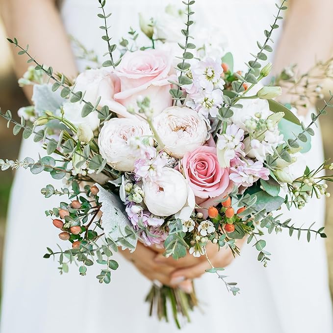 48Pcs Faux Eucalyptus Stems, 15" Artificial Eucalyptus Plants with White Frosted Coating, Fake Eucalyptus Decor Plastic Greenery Leaves for Wedding Bouquets Home Decor DIY Floral Arrangements-CasaMuseHome