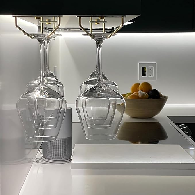 14-Inch Gold Wine Glass Rack, Under Cabinet Wine Glass Holder Stainless Steel Stemware Rack - Hanging Stemware Holder for Cabinet Kitchen Bar, Set of 4-CasaMuseHome