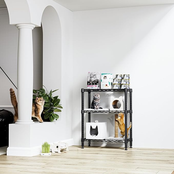 750 lbs 3 Tier Shelf Metal Storage Shelves Wire Rack Closet Organizers for Garage Kitchen Bathroom Laundry Black 11.8" D x 25.6" W x 31.5" H-CasaMuseHome