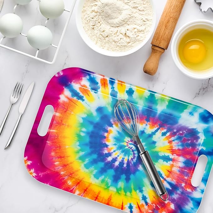 Serving Trays with Handles, 14.5 x 9.8 inch Rectangular Plastic Tray for Restaurant, Kitchen, Tie-Dye Colorful Spiral Patterns-CasaMuseHome