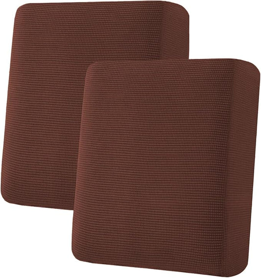 H.VERSAILTEX Super Stretch Individual Seat Cushion Covers Sofa Covers Couch Covers Slipcover Sets Thick Jacquard Textured Twill Fabric (2 Piece Medium Sofa Cushion Covers, Burnt Brick)-CasaMuseHome