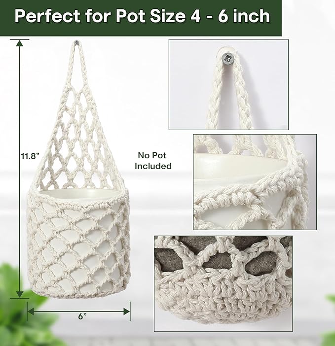 4PK Wall Planters for Indoor Plants, Macrame Plant Hanger | Wall Planter, Plant Hanger, Hanging Planter (2 Large + 2 Small)-CasaMuseHome